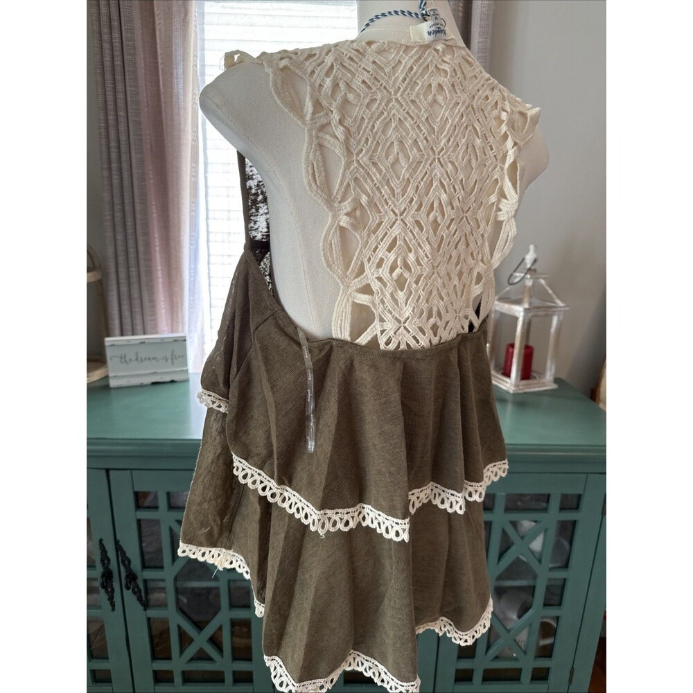 Hayden Los Angeles Sleveless Boho Ruffle Olive Green Hi Lo Top Med - Picture 4 of 10